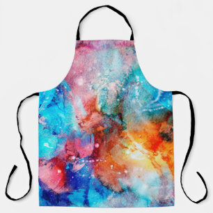 Abstract hand-made texture. Marbling blue and oran Apron