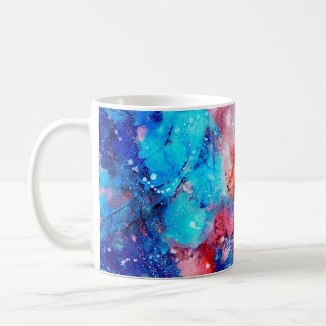 Abstract hand-made texture. Marbling blue and oran Coffee Mug (Left)