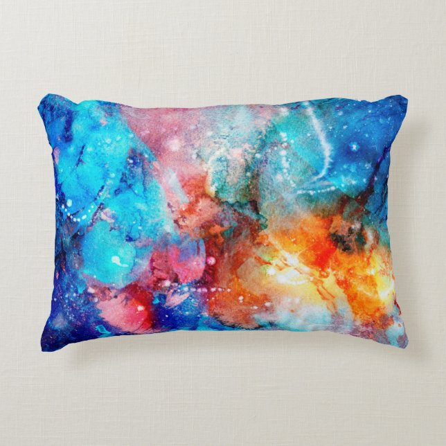 Abstract hand-made texture. Marbling blue and oran Decorative Cushion (Front)