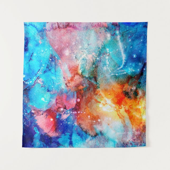 Abstract hand-made texture. Marbling blue and oran Tapestry (Front)