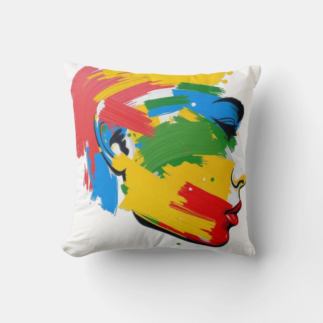 Abstract Hand-Painted Modern Feminism Cushion (Front)