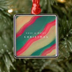 Abstract Hand Painted Pattern Flat Holiday Card Metal Tree Decoration