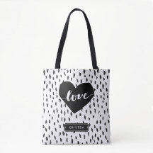 Abstract Handdrawn Love Heart Black White Dots