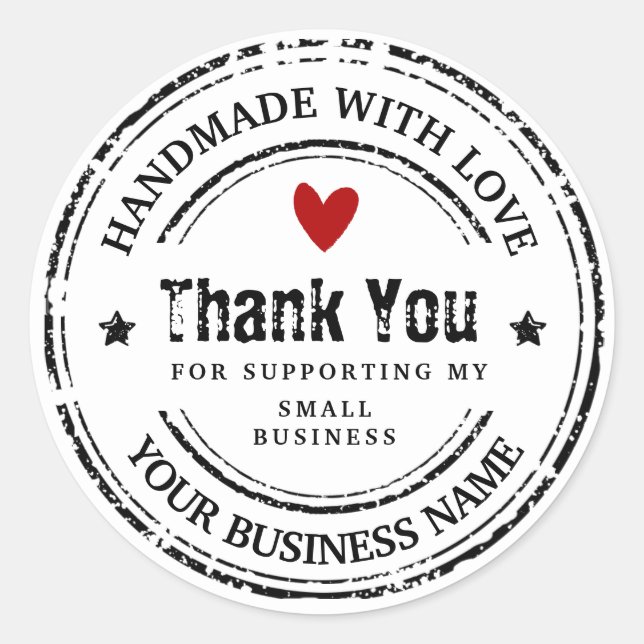 Abstract handmade with love | thank you classic ro round sticker (Front)