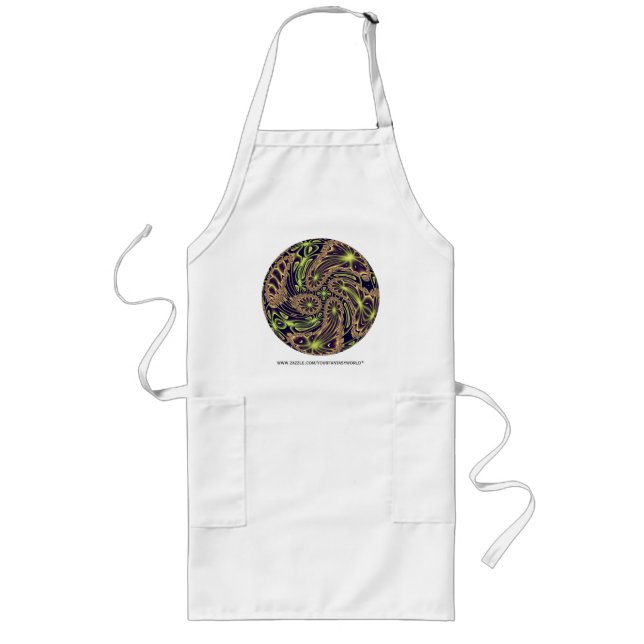 Abstract Happy Dance Neon Gold Fractal Art Long Apron (Front)