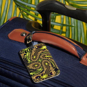 Abstract Happy Dance Neon Gold Fractal Art Luggage Tag