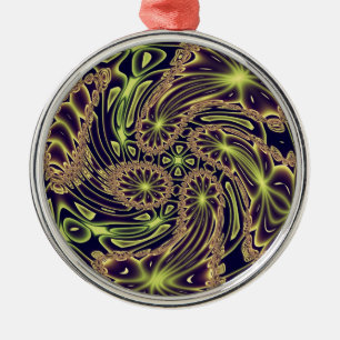 Abstract Happy Dance Neon Gold Fractal Art Metal Tree Decoration