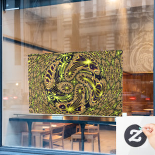 Abstract Happy Dance Neon Gold Fractal Art Window Cling