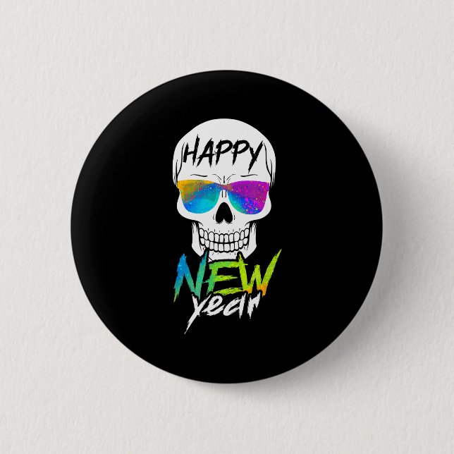 Abstract Happy New Skull Year  6 Cm Round Badge (Front)