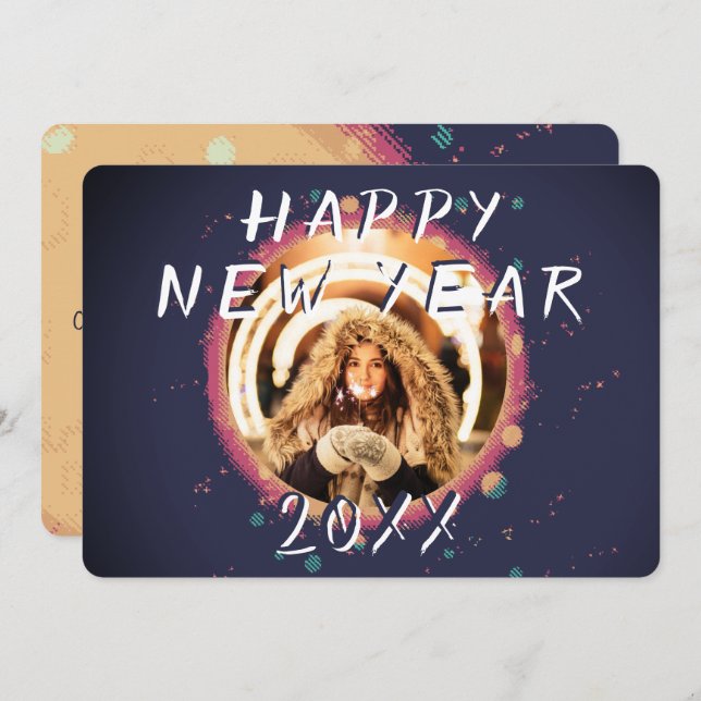 Abstract Happy New Year 2023 Photo  Holiday Card (Front/Back)