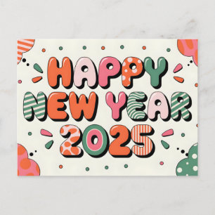 Abstract Happy New Year 2025 Colourful Celebration Holiday Postcard