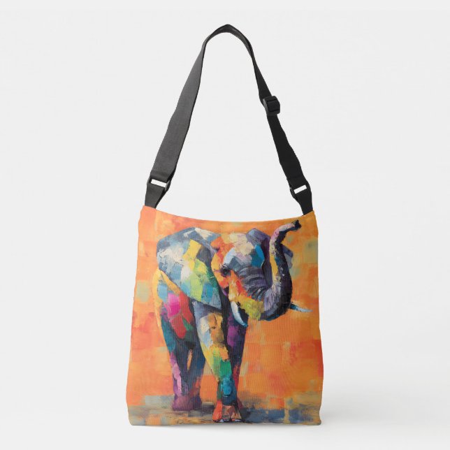 Abstract Happy Rainbow Elephant Crossbody Bag (Front)