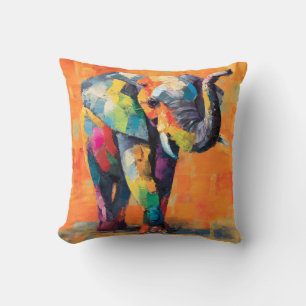 Abstract Happy Rainbow Elephant Cushion