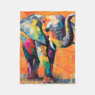 Abstract Happy Rainbow Elephant Fleece Blanket