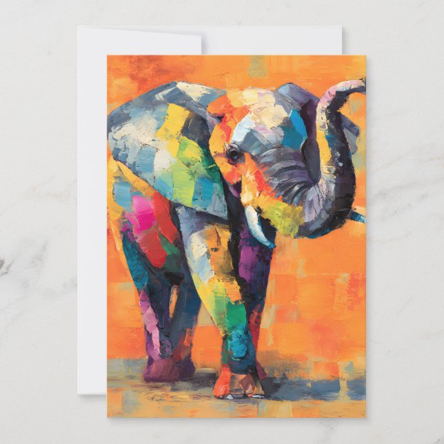 Abstract Happy Rainbow Elephant Holiday Card (Front)