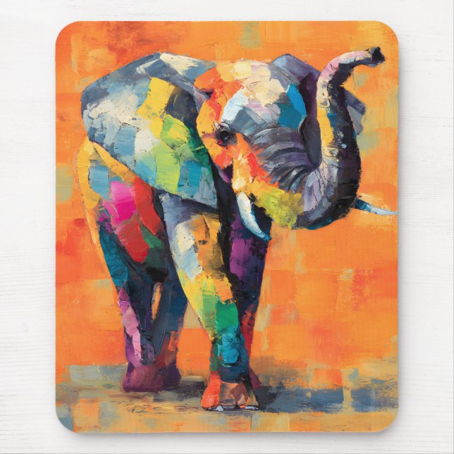 Abstract Happy Rainbow Elephant Mouse Mat (Front)