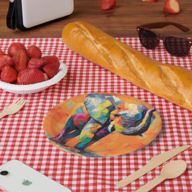 Abstract Happy Rainbow Elephant Paper Plate (Picnic)