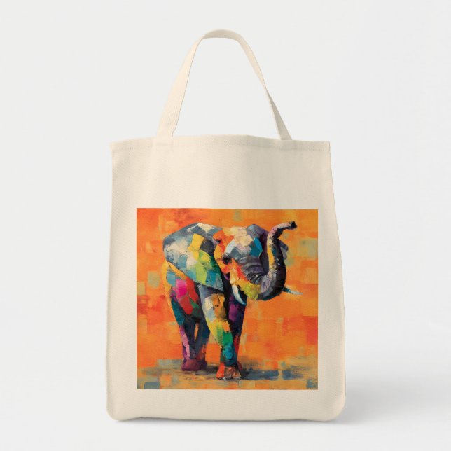 Abstract Happy Rainbow Elephant Tote Bag (Front)