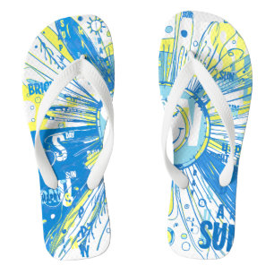 Abstract Happy Whimsical Sun Word Art Flip Flops