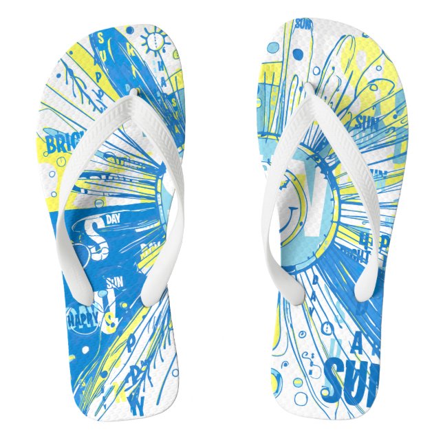 Abstract Happy Whimsical Sun Word Art Flip Flops (Footbed)