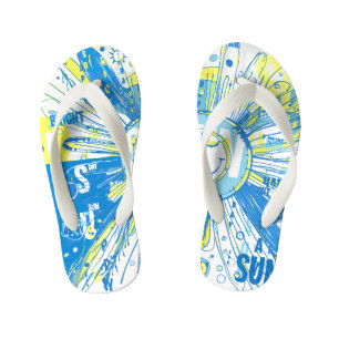 Abstract Happy Whimsical Sun Word Art Kid's Flip Flops