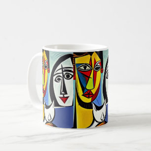 Abstract Harmony: Couple with Cat  Coffee Mug