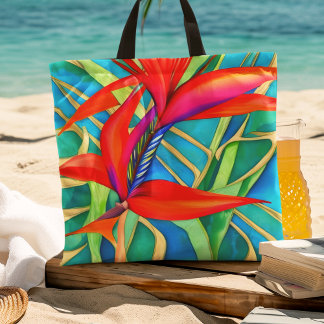 Abstract Hawaiian Bird of Paradise Flower Tote Bag