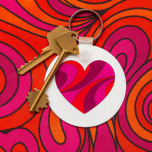 Abstract Heart Bold Red and Pink Swirl Pattern  Key Ring