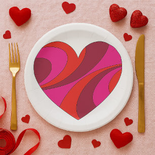 Abstract Heart Bold Red and Pink Swirl Pattern  Paper Plate