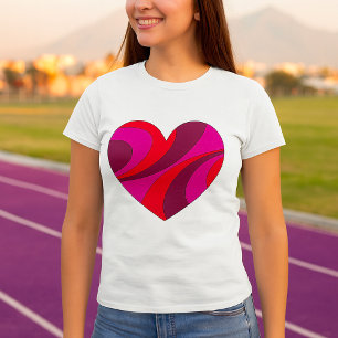 Abstract Heart Bold Red and Pink Swirl Pattern  T-Shirt