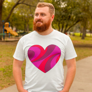 Abstract Heart Bold Red and Pink Swirl Pattern T-Shirt