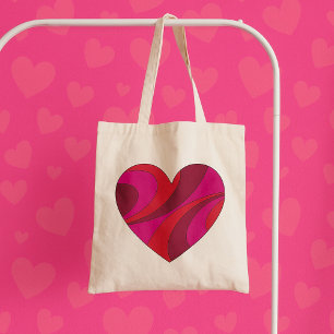 Abstract Heart Bold Red and Pink Swirl Pattern  Tote Bag