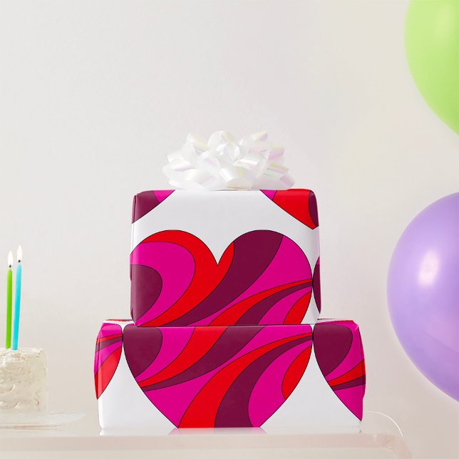 Abstract Heart Bold Red and Pink Swirl Pattern  Wrapping Paper (Creator Uploaded)
