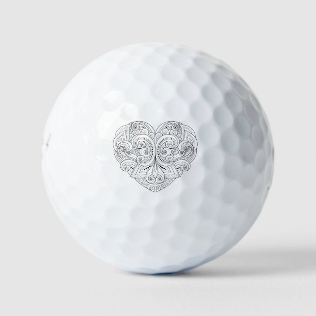 Abstract Heart Doodle Golf Balls (Front)