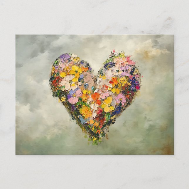Abstract Heart Flowers Impressionist Postcard (Front)