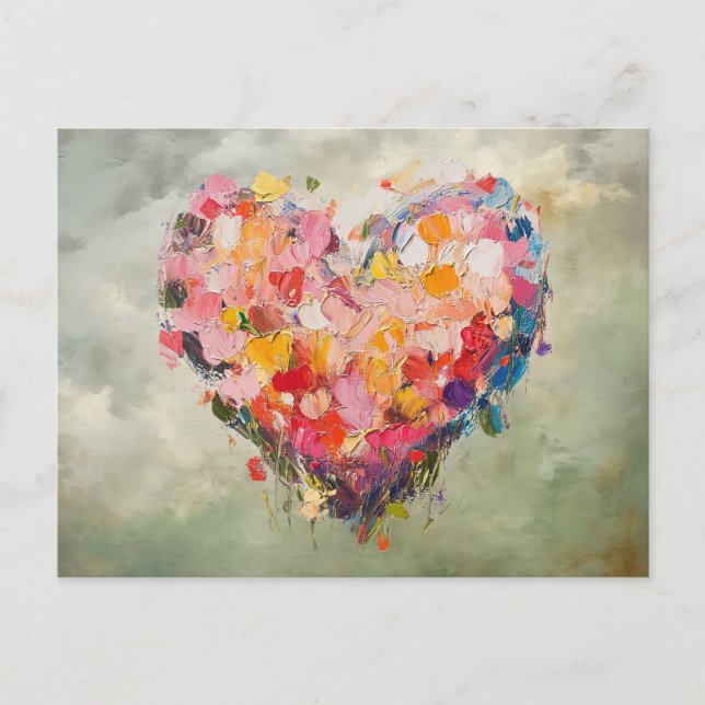 Abstract Heart Flowers Impressionist Postcard (Front)
