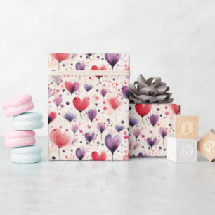 Abstract Heart Flowers Purple and Pink Watercolor Wrapping Paper