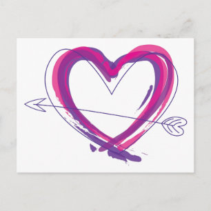 Abstract heart in purple and pink postcard