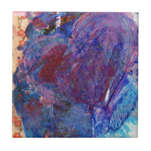 Abstract Heart Mixed Media Collage Tile