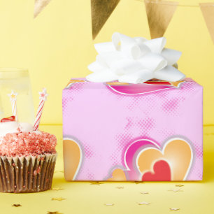Abstract Hearts Collage on Pink Wrapping Paper