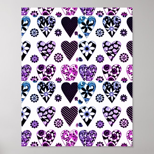 Abstract Hearts & Flowers Modern Colour Pop Poster (Front)