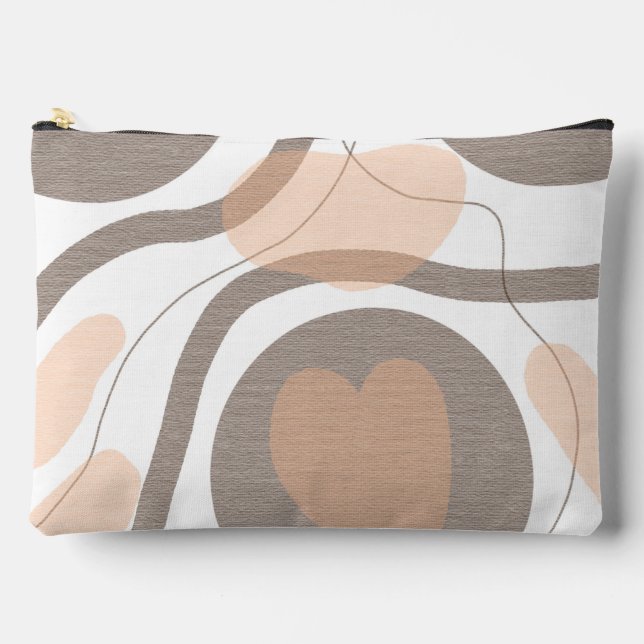 Abstract Hearts in Brown, Tan and Grey Accessory Pouch (Front)