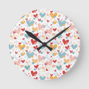 Abstract hearts pattern throw pillow round clock