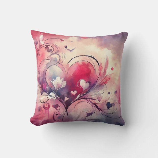 Abstract Hearts Throw Pillow (Front)