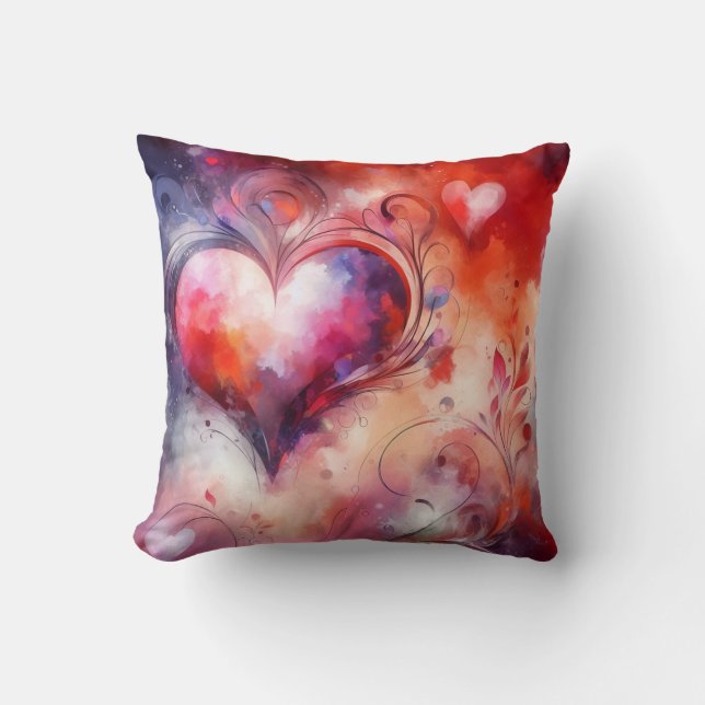Abstract Hearts Throw Pillow (Front)