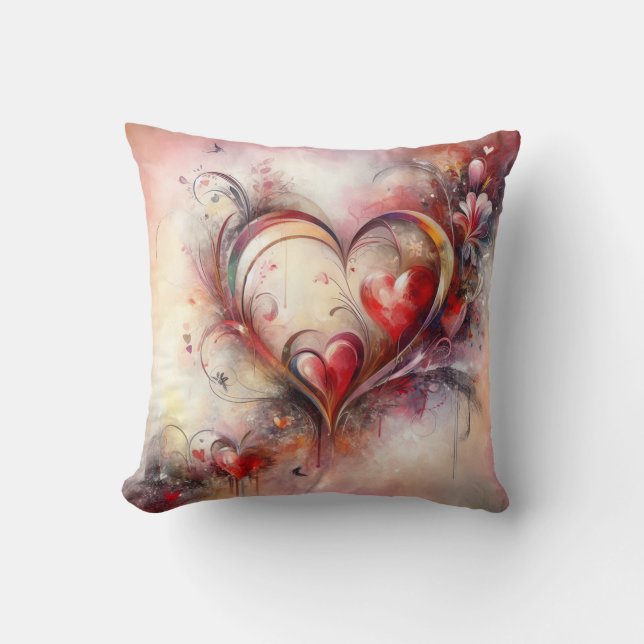 Abstract Hearts Throw Pillow (Front)