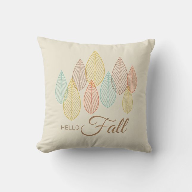 Abstract Hello Fall Leaves Multicolored Script Cushion (Front)