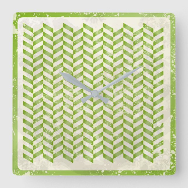 Abstract herringbone in greenery square wall clock (Front)
