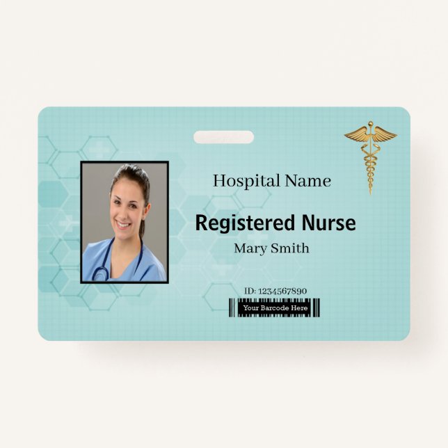 Abstract Hexagon Medical Caduceus Photo ID ID Badge (Front)