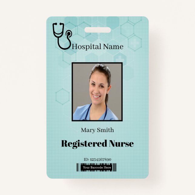 Abstract Hexagon Medical Stethoscope Photo ID ID Badge (Front)